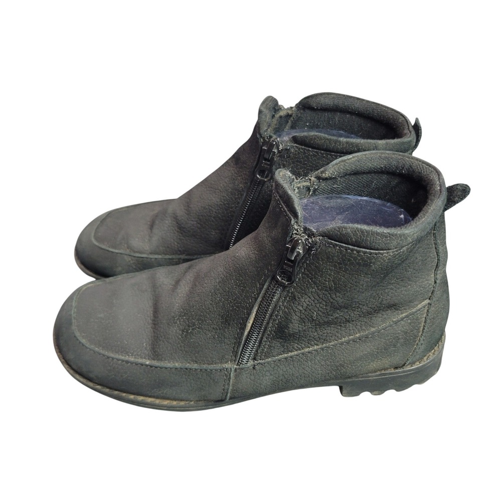 Dr Scholls Womens Black Leather Ankle Boots Dual Zip Comfort Lug Sole Size 8.5
